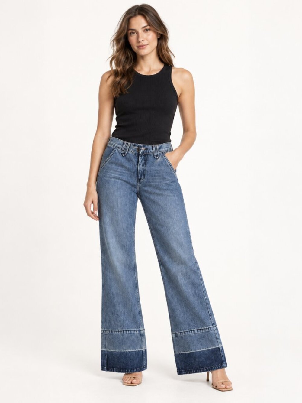 NWT Vintage Marc Jacobs Wide Leg Flare Jeans Contrast Hem Size 6 USA
